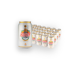 Lata de cerveza marca Cristal Extra y un pack (Caja) de 24 cerveza